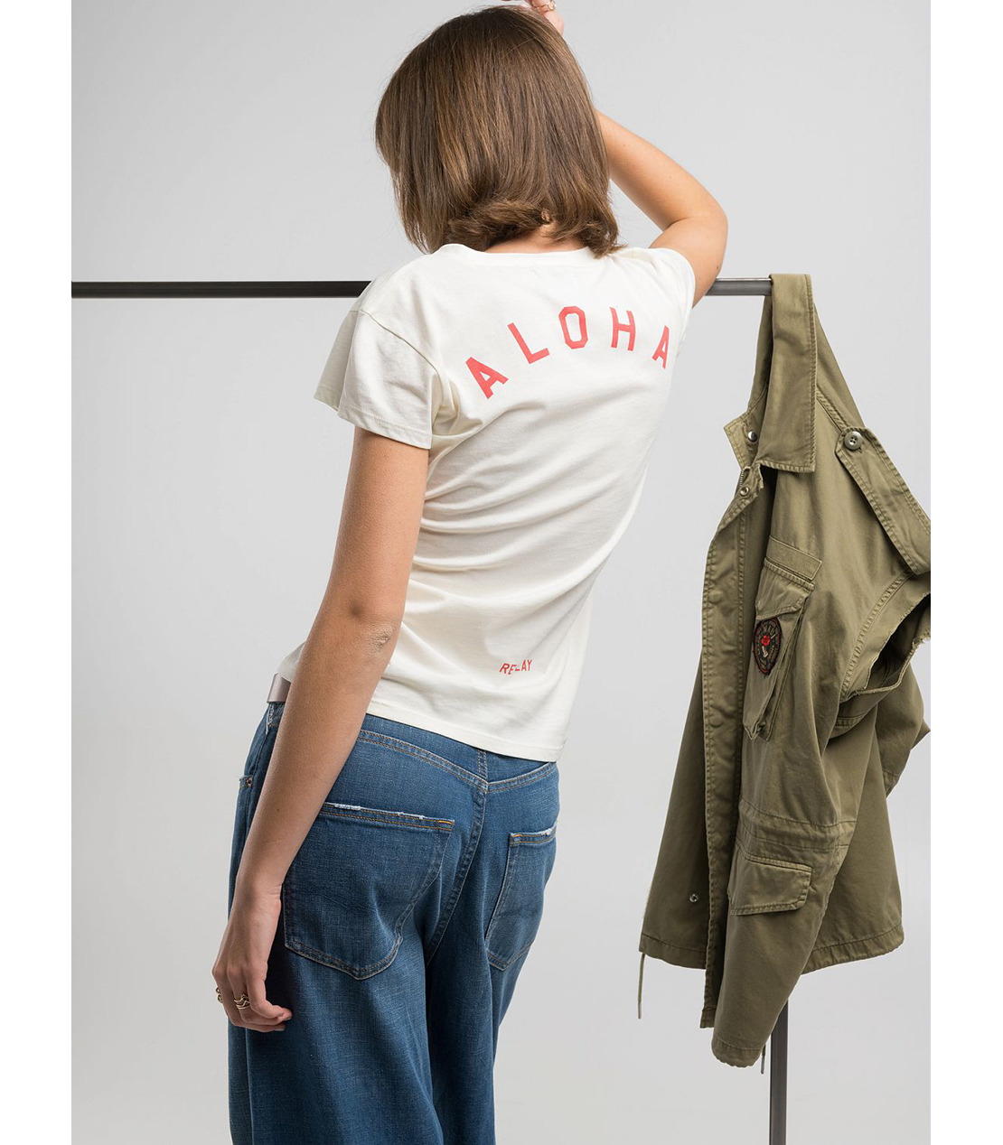 スキニーフィットコットンジャージーALOHAプリントTシャツ 詳細画像 バターホワイト 4